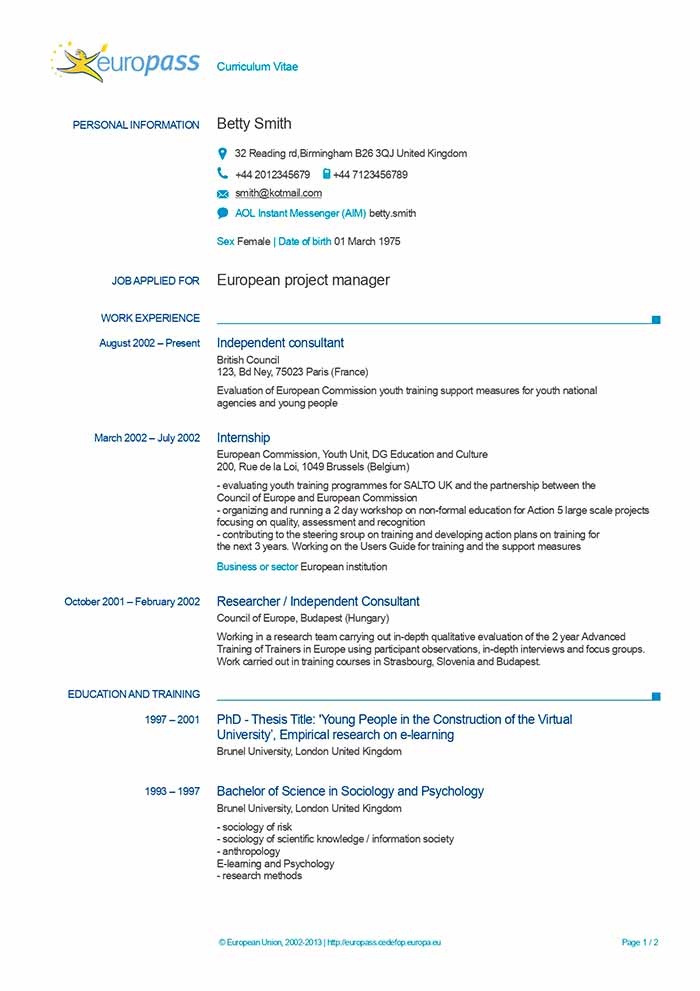 Europass CV Format